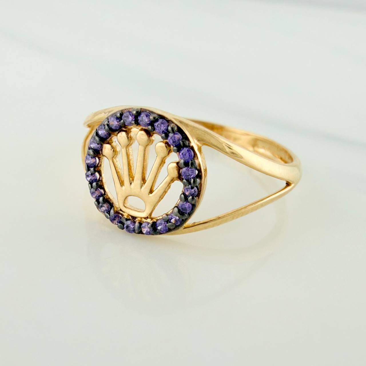 Anillo Corona 1.7gr / T7 1/2 / Dos Oros Negro Amarillo 18K