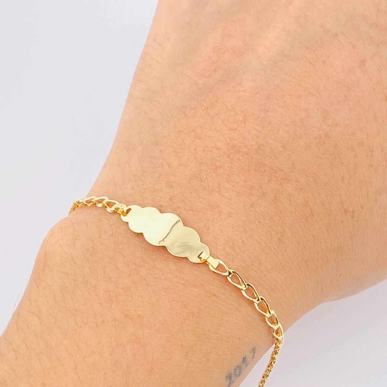 Pulso Bebé Espiga Placa Nube 1.15gr / 16cm / 2.5mm Oro Amarillo 18K *