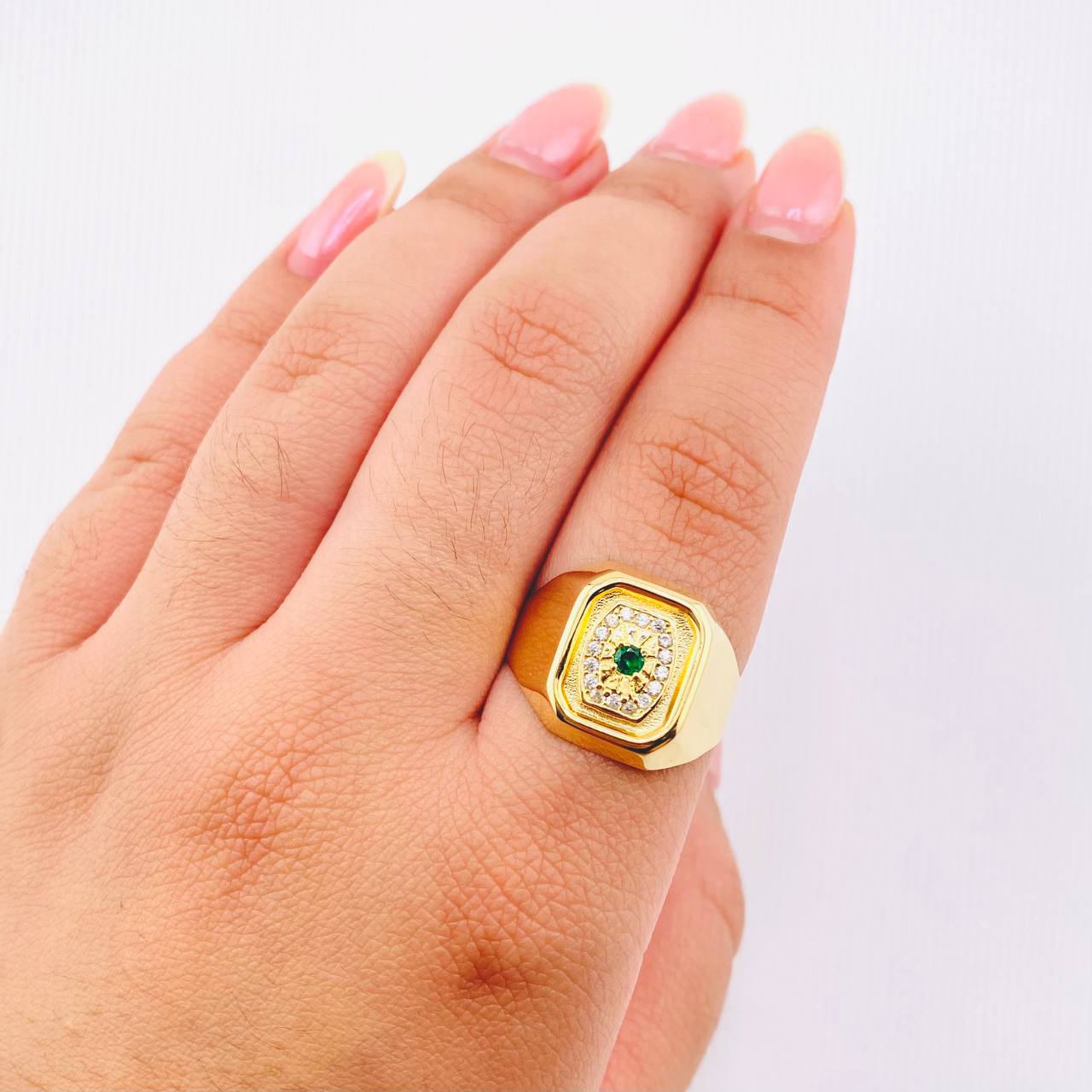 Anillo Recuadro Hexagonal Mate 3.9gr / T10 3/4 / Oro Amarillo 18K *