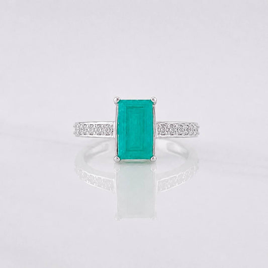 Anillo Rectangulo Esmeralda 1.24pts 2.1g / T5 3/4 Plata 925