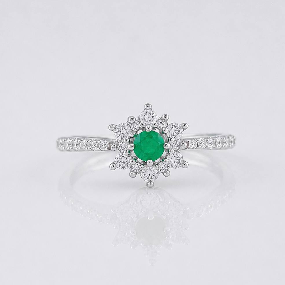 Anillo Flor Esmeralda 0.12pts 1.7g / T7 Plata 925