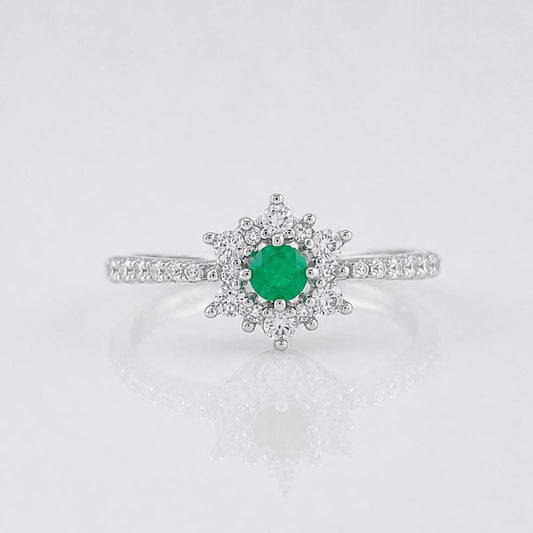 Anillo Flor Esmeralda 0.12pts 1.6g / T7 1/4 Plata 925