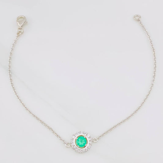 Pulso Halo Circular Esmeralda 0.38pts 2.15g / 17.05cm / 0.94mm Plata 925