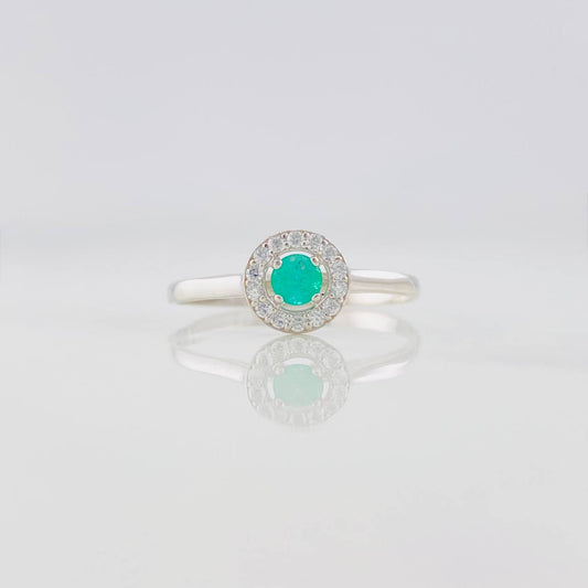 Anillo Halo Circular Esmeralda 0.15pts 1.1g / T9 Plata 925