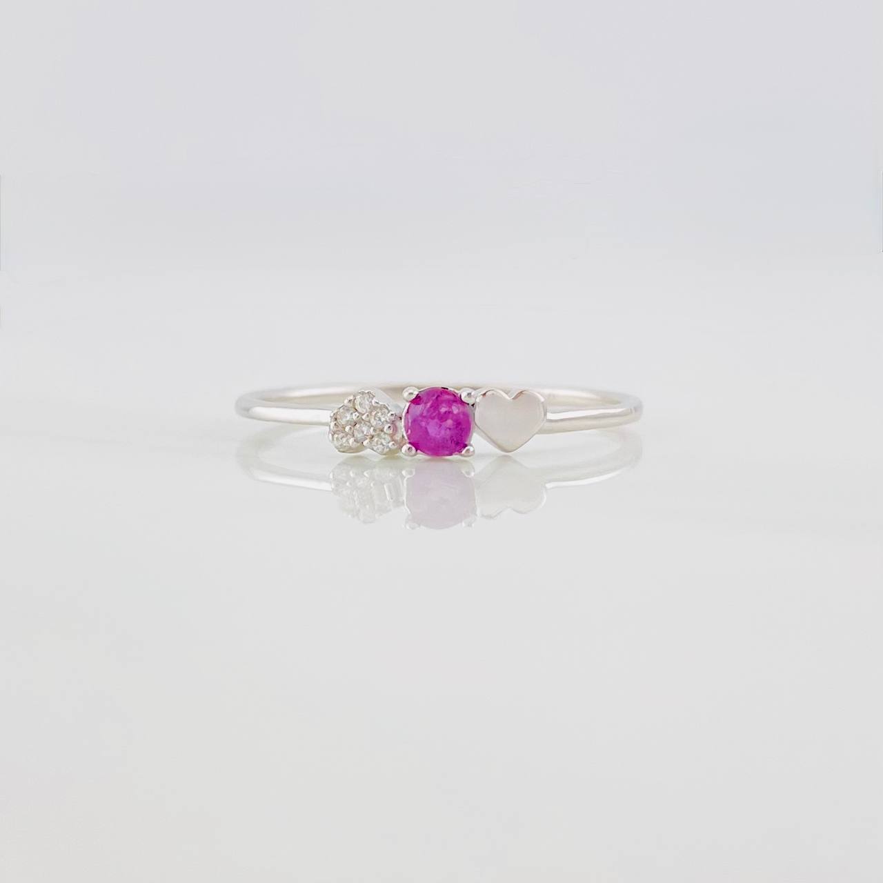 Anillo Corazones Rubí 10pts 0.65g / T6 1/2 Plata 925
