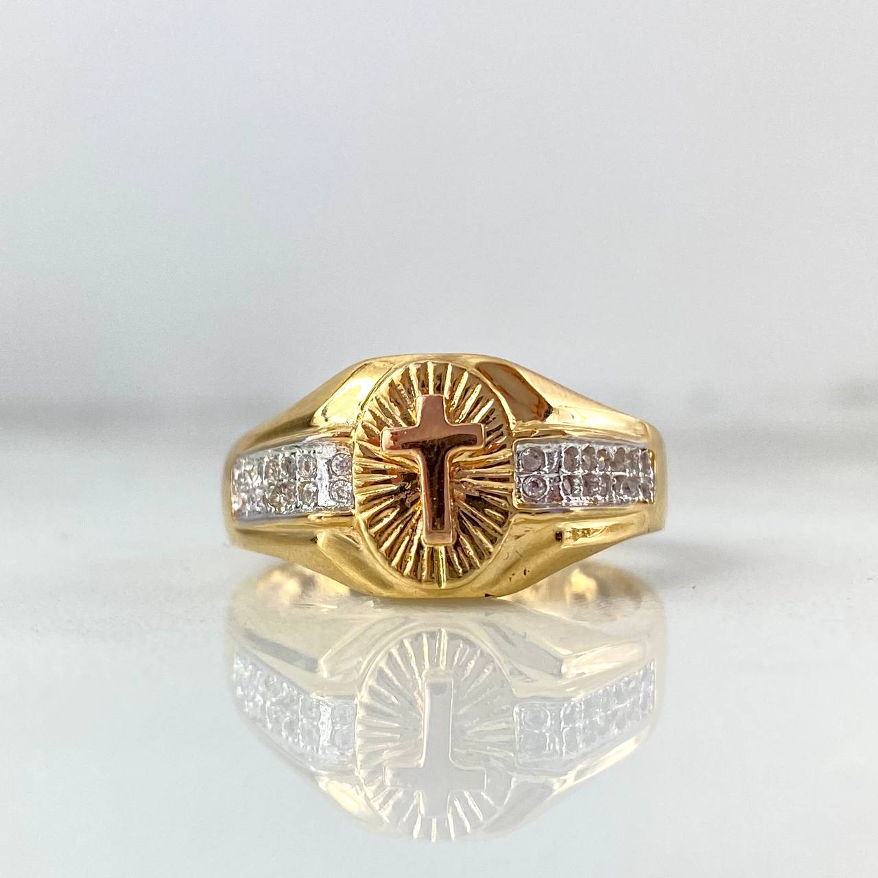 Anillo Cruz 6.8gr / T10 1/4 / Ovalado Circones Blancos Tres Oros *