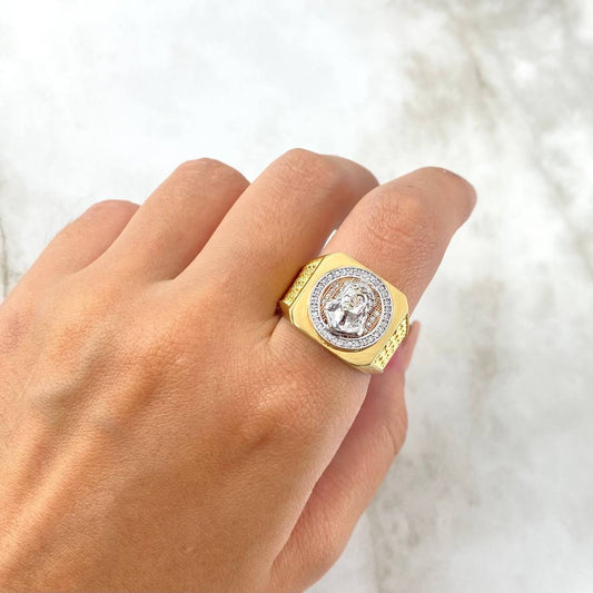 Anillo Rostro Cristo Circulo 10.3gr / T10 / Circones Blancos Tres Oros *