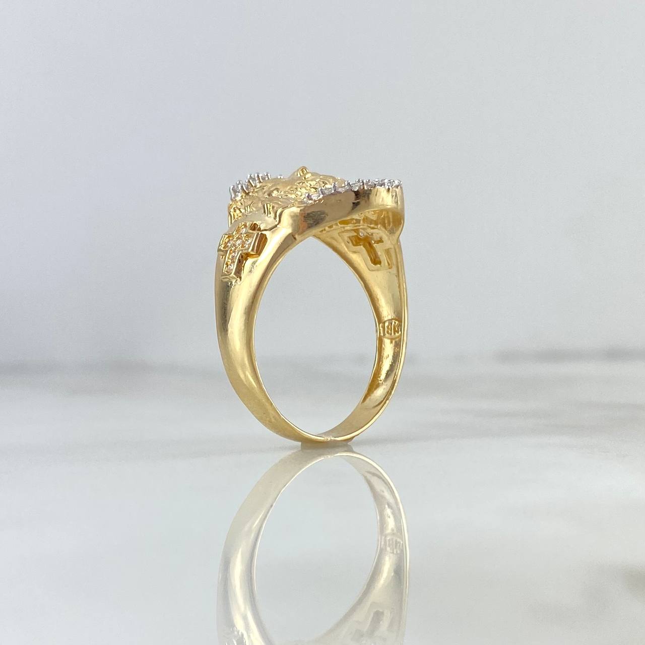 Anillo Rostro de Cristo Cruces 7.15gr / T9 3/4 / Circones Blancos Dos Oros Amarillo Blanco *