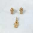 Set Mano Hamsa 3.5gr Dije / 2.2cm + Topos Circones Blancos Azul Oro Amarillo (A.C)