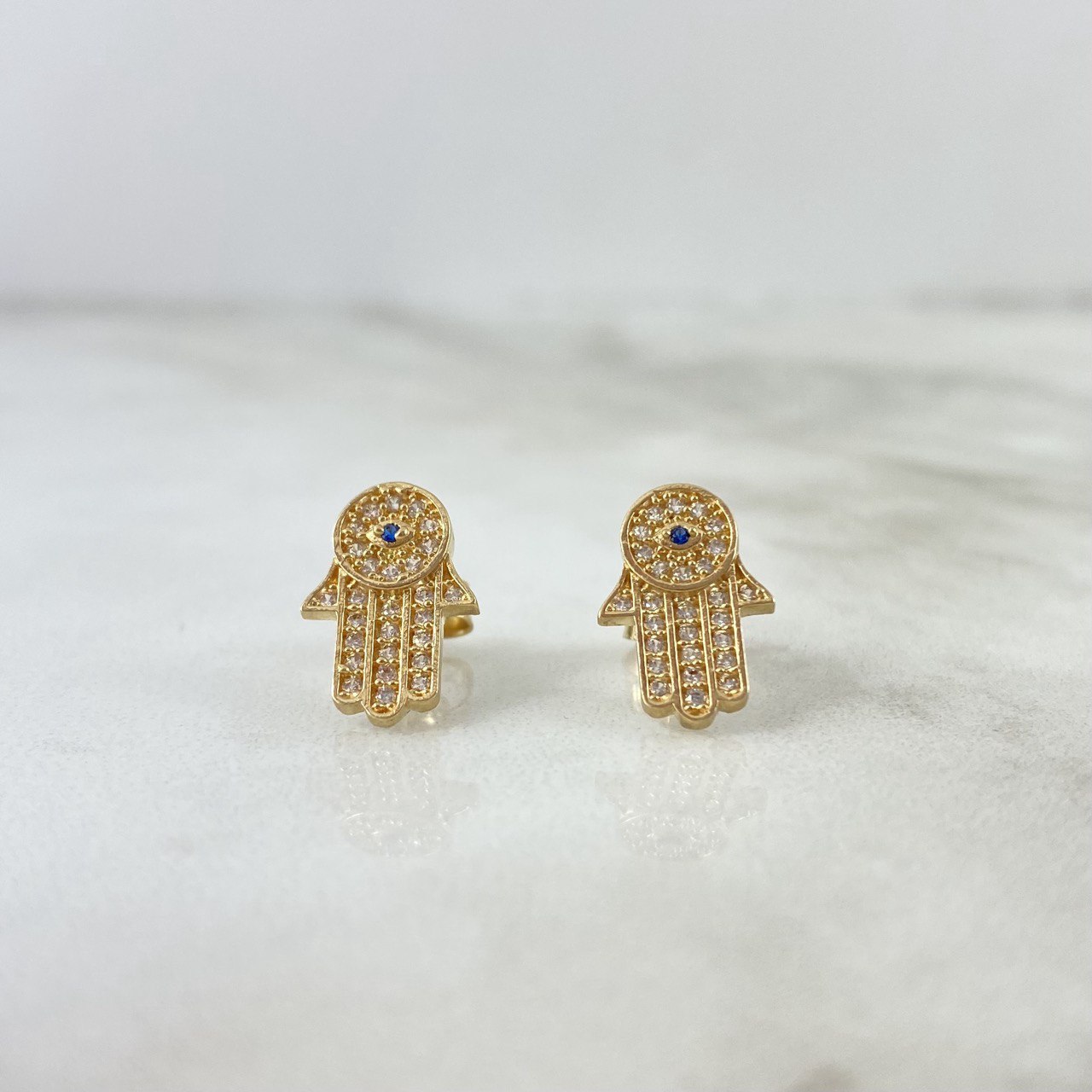 Set Mano Hamsa 3.5gr Dije / 2.2cm + Topos Circones Blancos Azul Oro Amarillo (A.C)