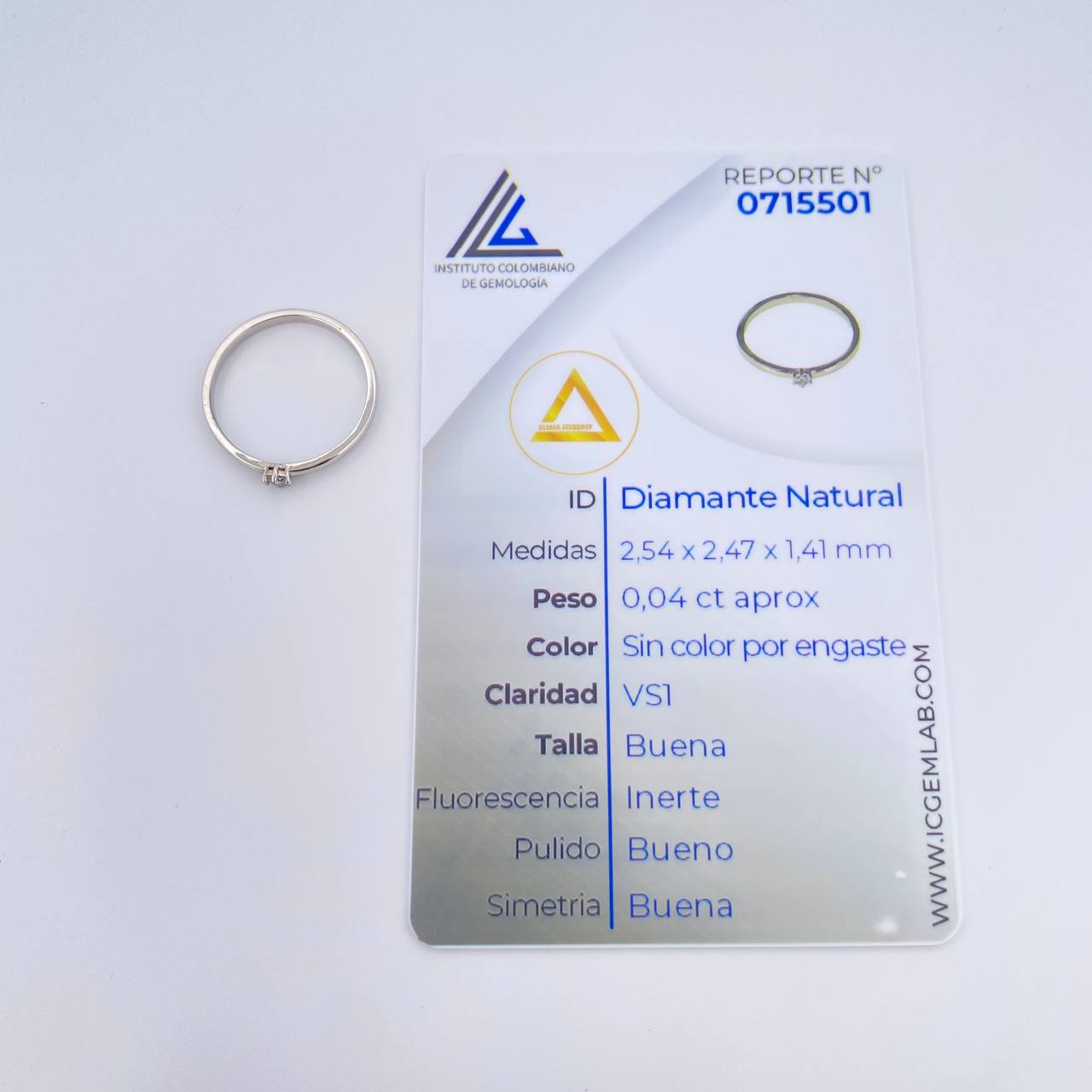 Anillo Solitario Diamante 1.4gr / T6 / Oro Blanco 18K %