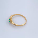 Anillo Halo Redondo Esmeralda Diamantes 1.7gr / T7 1/2 / Oro Amarillo 18K %