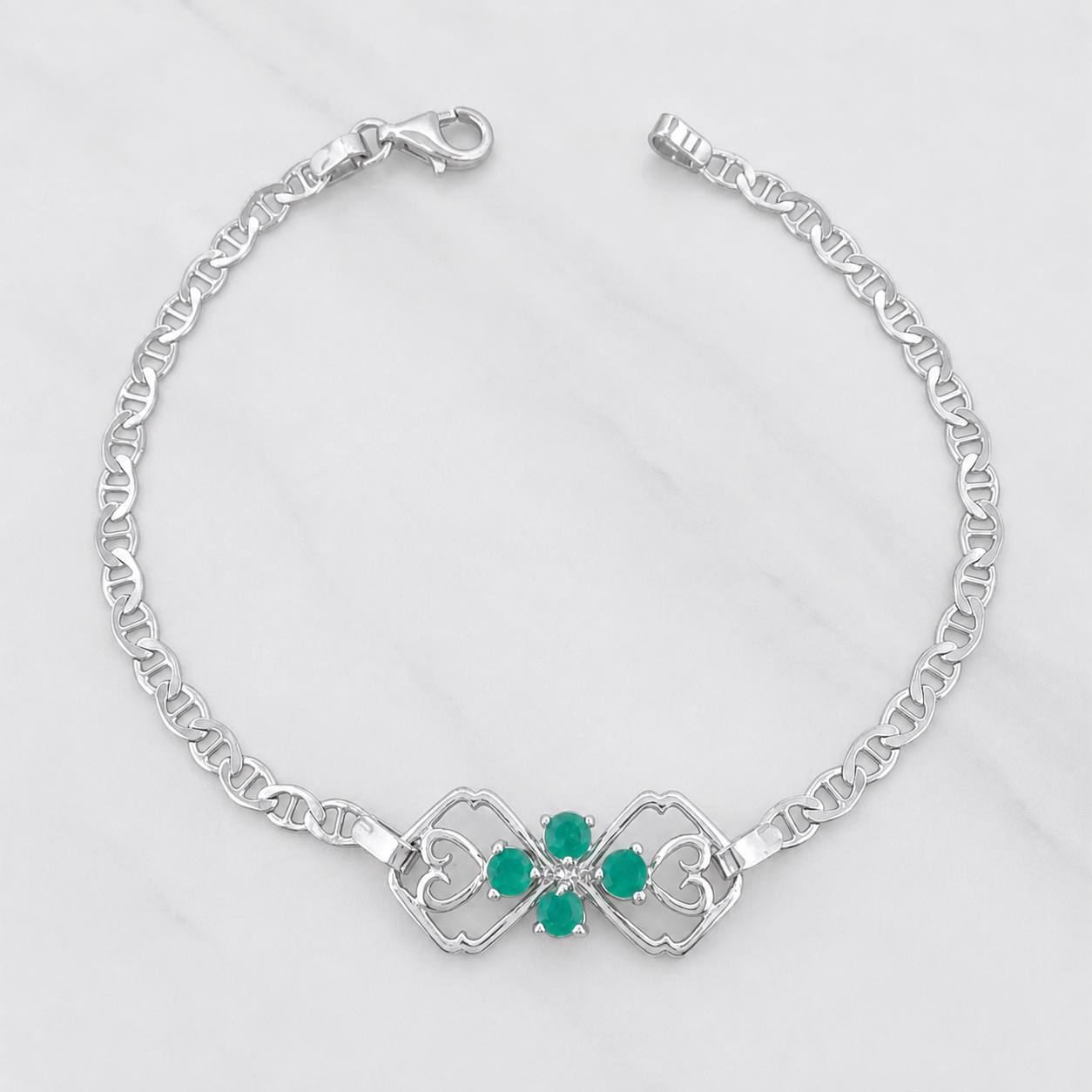Pulso Rombos Corazones Esmeraldas 45pts 3.4g / 18cm / 3.1mm Plata 925