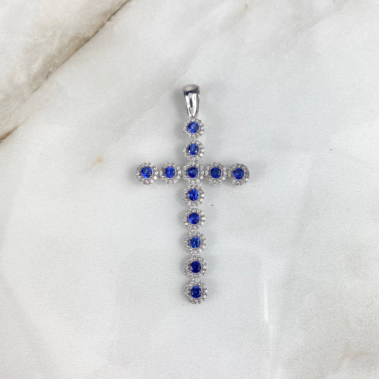 Dije Cruz Tupida 5.9gr / 6cm Circones Blancos Azules Oro Blanco