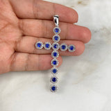 Dije Cruz Tupida 5.9gr / 6cm Circones Blancos Azules Oro Blanco