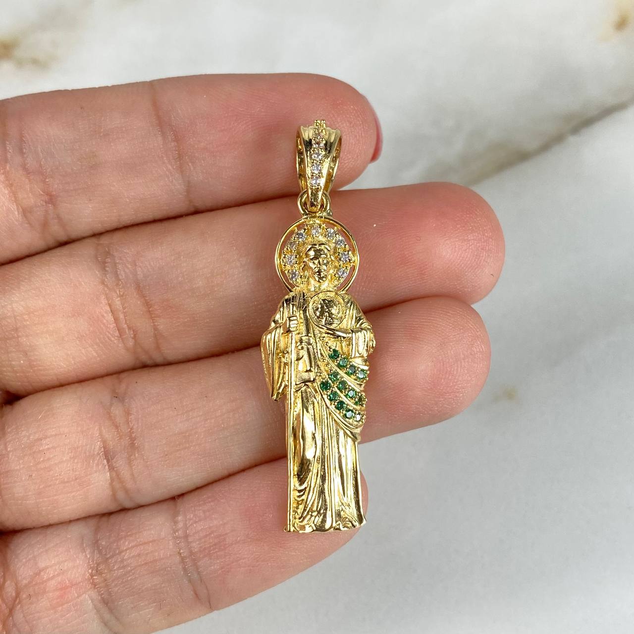 Dije Judas Tadeo 3.8gr / 4cm Circones Blancos Verdes Oro Amarillo