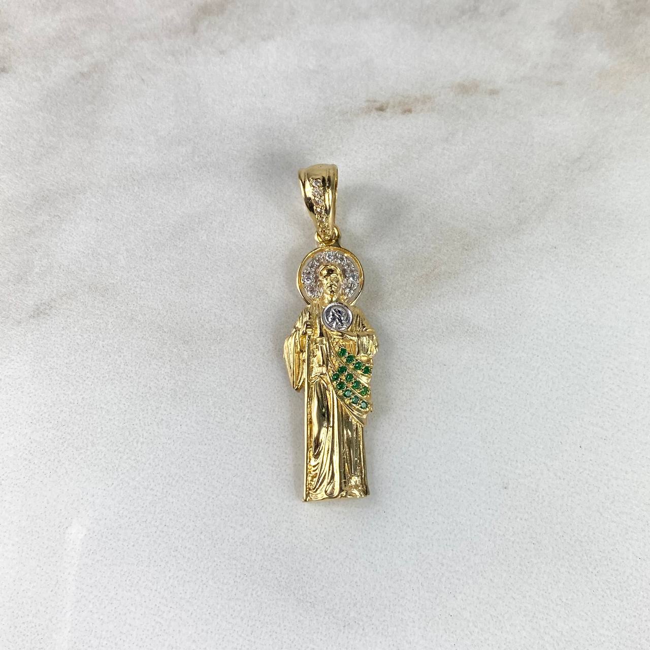 Dije Judas Tadeo 3.75gr / 4cm Circones Blancos Verdes Oro Amarillo