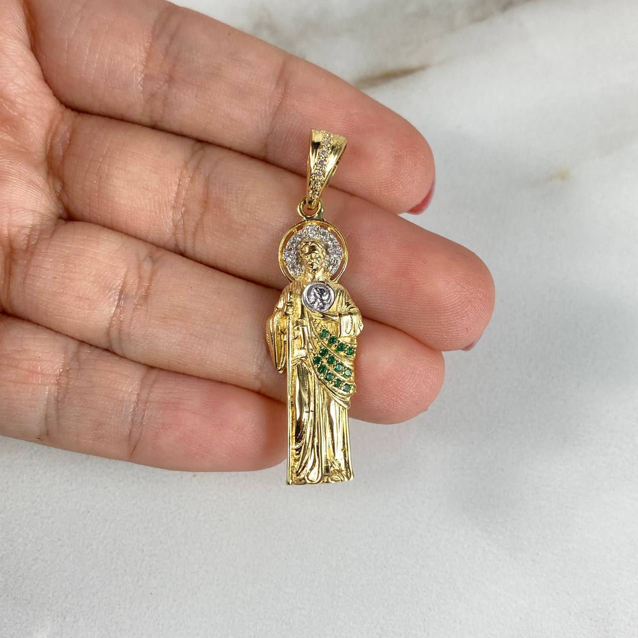 Dije Judas Tadeo 3.75gr / 4cm Circones Blancos Verdes Oro Amarillo