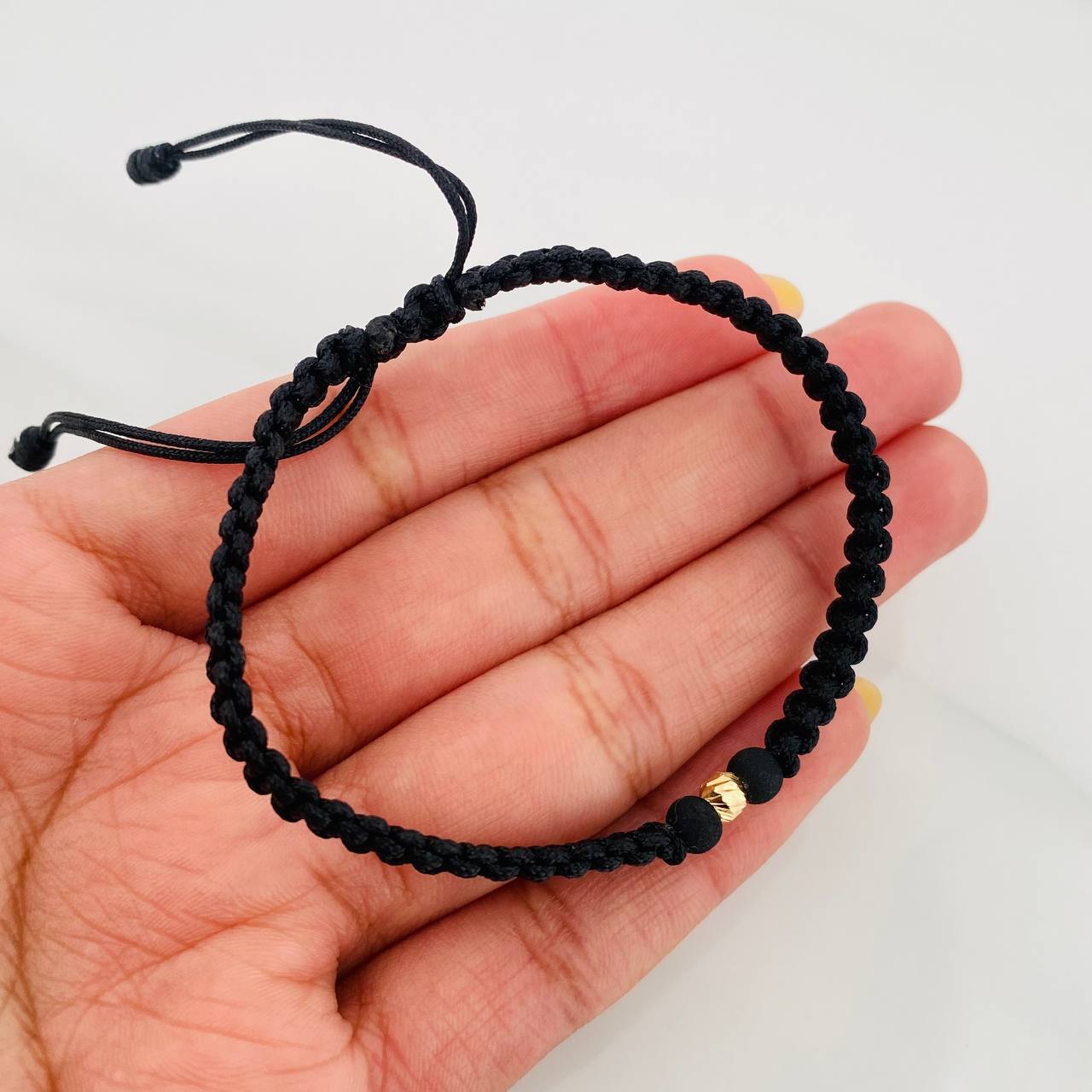 Pulsera Tejida Negra 4Mm / 1Und Oro Amarillo 18K