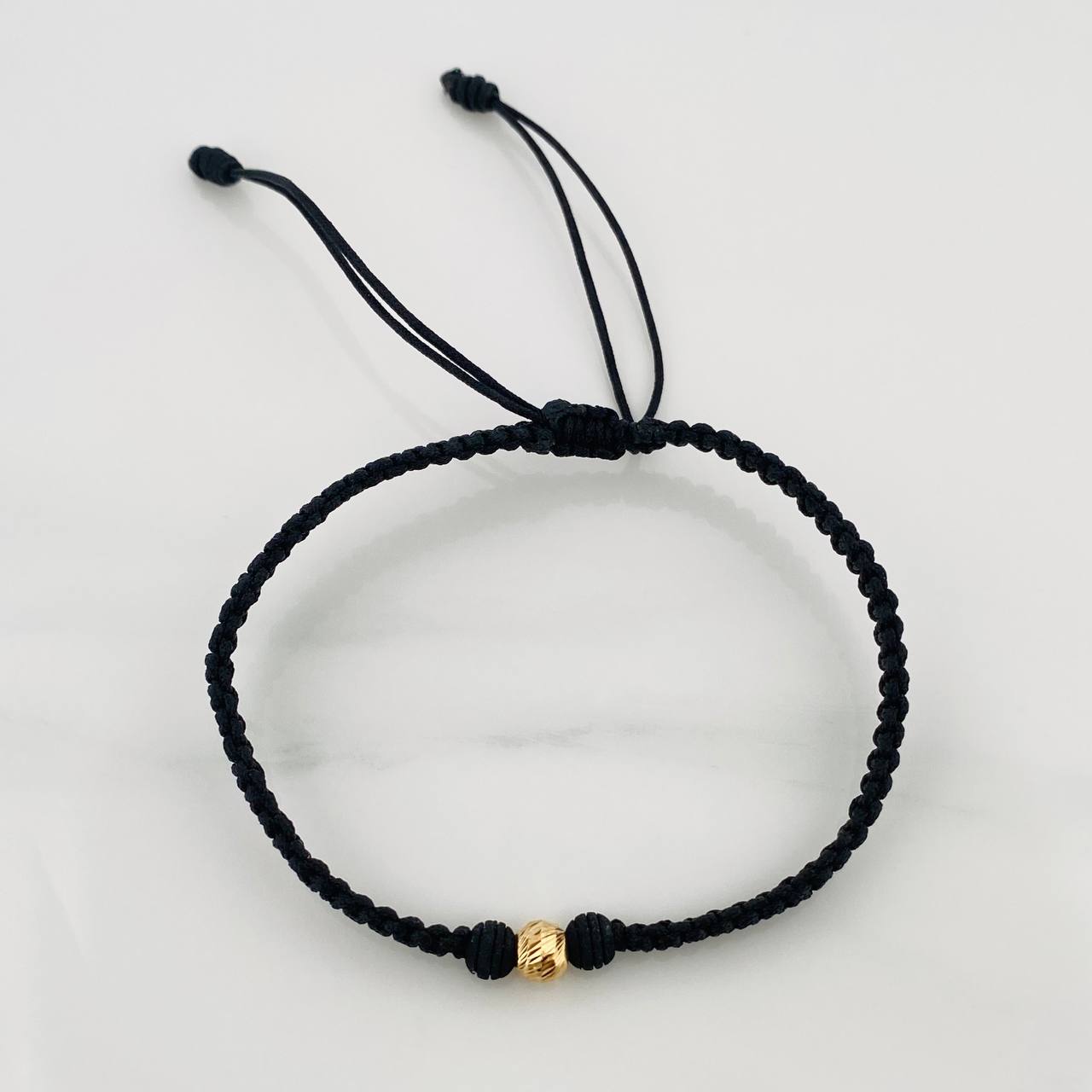 Pulsera Tejida Negra 5Mm / 1Und Oro Amarillo 18K