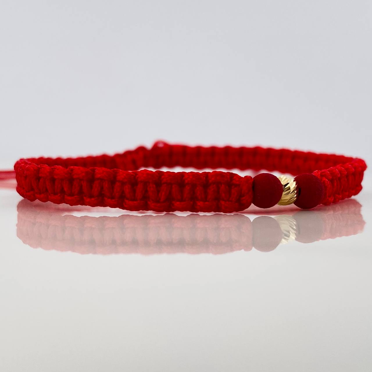 Pulsera Tejida Roja 4Mm / 1Und Oro Amarillo 18K
