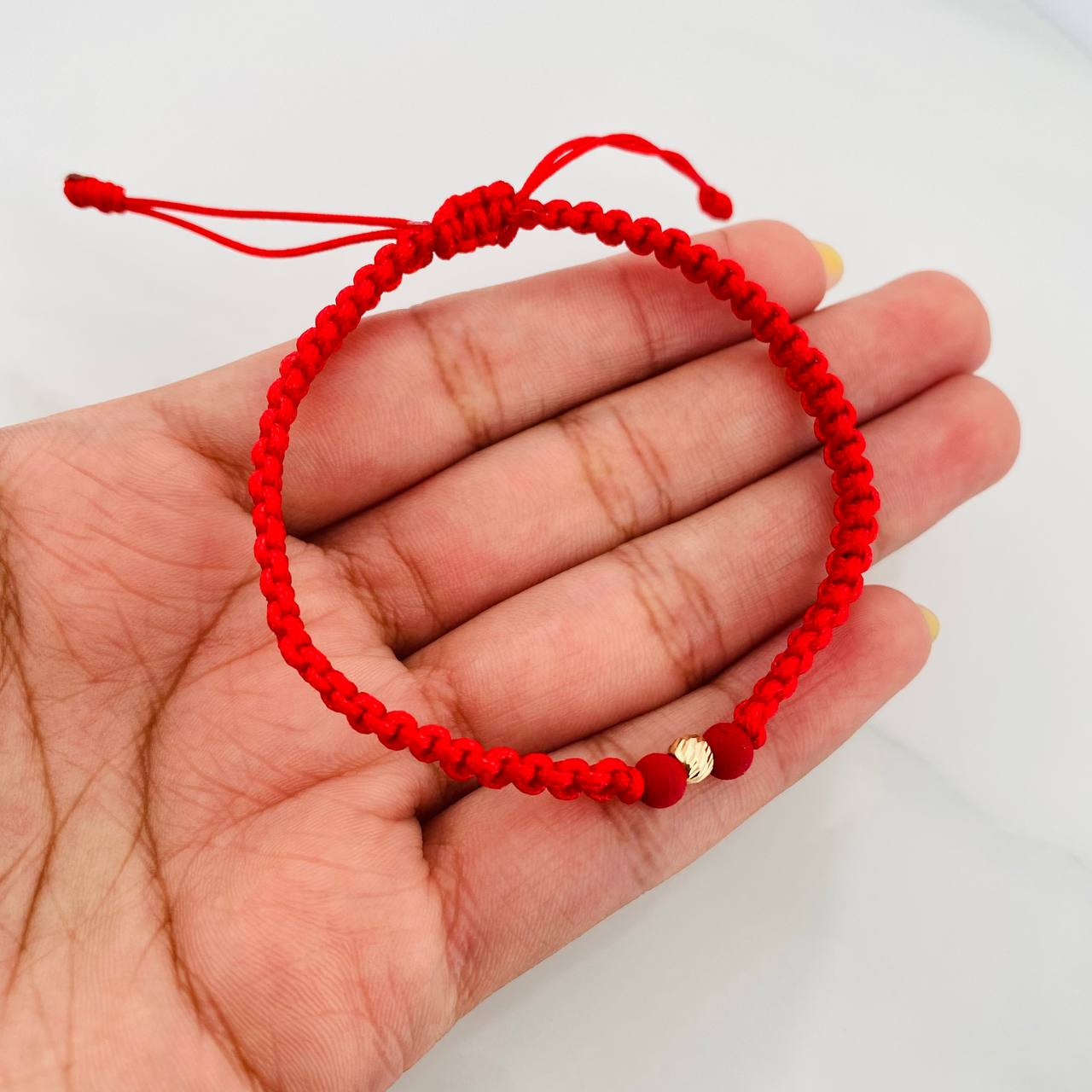 Pulsera Tejida Roja 4Mm / 1Und Oro Amarillo 18K