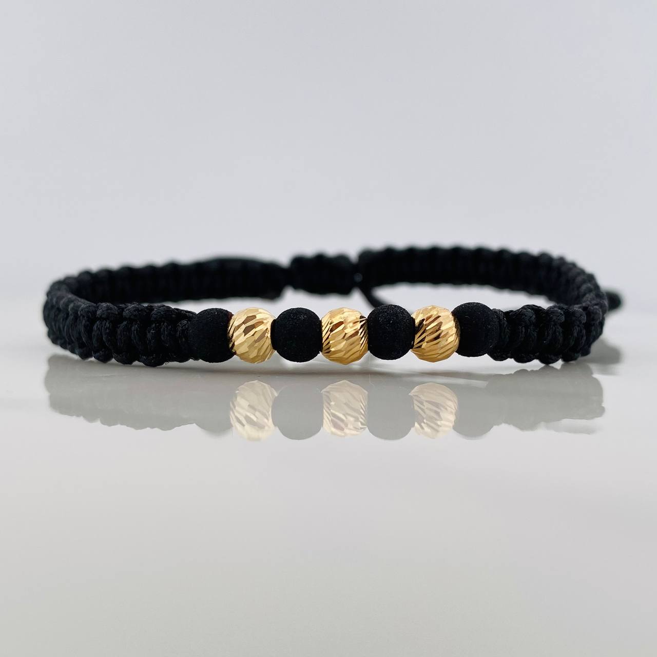Pulsera Tejida Negra 5Mm / 3Und Oro Amarillo 18K