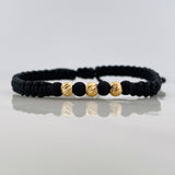 Pulsera Tejida Negra 5Mm / 3Und Oro Amarillo 18K