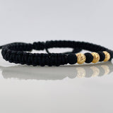 Pulsera Tejida Negra 5Mm / 3Und Oro Amarillo 18K