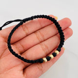 Pulsera Tejida Negra 5Mm / 3Und Oro Amarillo 18K