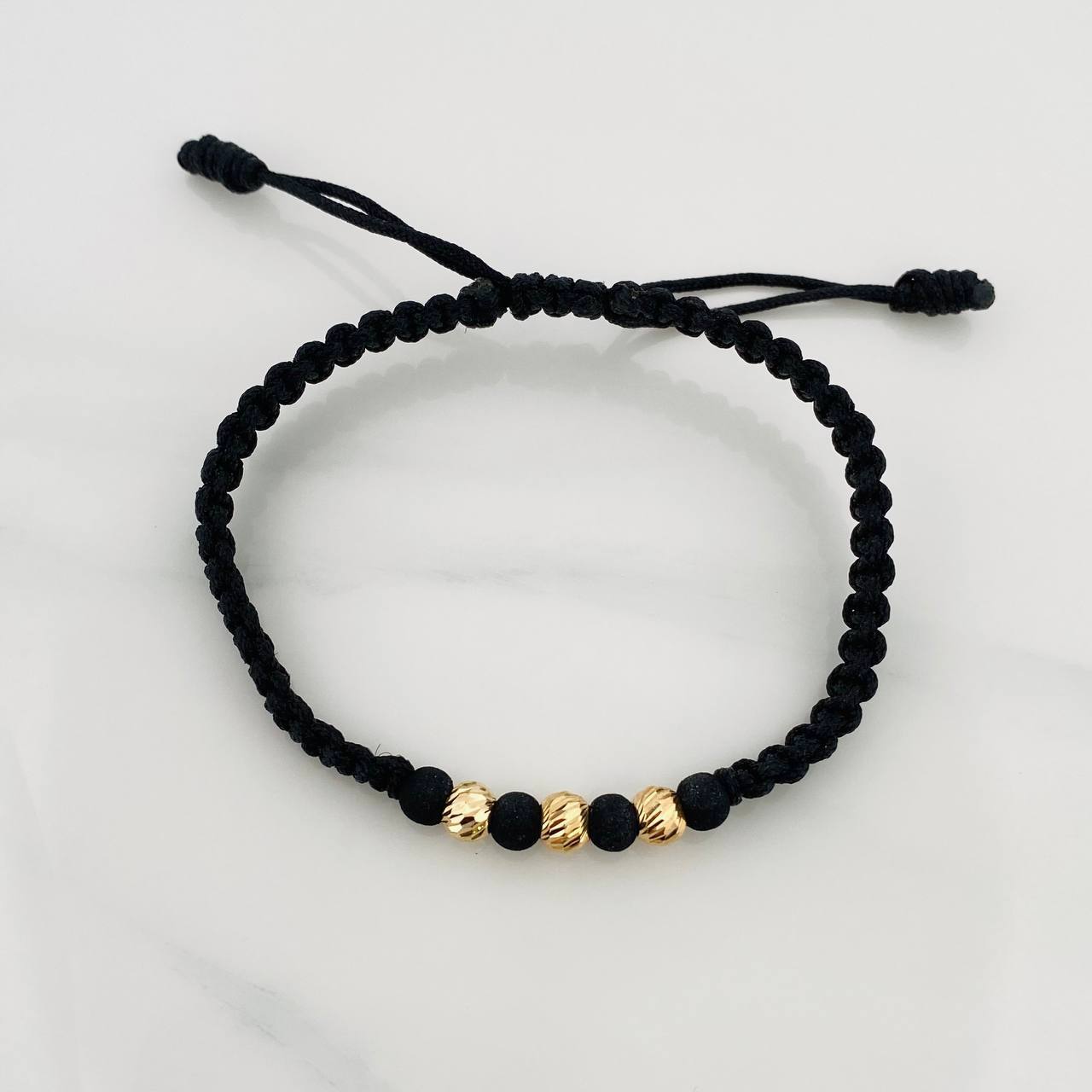 Pulsera Tejida Negra 5Mm / 3Und Oro Amarillo 18K