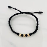 Pulsera Tejida Negra 5Mm / 3Und Oro Amarillo 18K