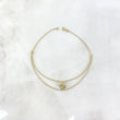 Tobillera Espiga 3.4gr / 25.5cm / 1.5mm Doble Cadena "Corazon" Circones Verdes Oro Amarillo