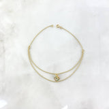 Tobillera Espiga 3.4gr / 25.5cm / 1.5mm Doble Cadena "Corazon" Circones Verdes Oro Amarillo