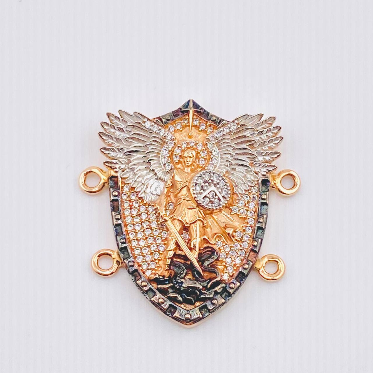 Herraje San Miguel Arcangel 10.3gr / 3.3cm / Dos Oros Blanco Rosa 18K *