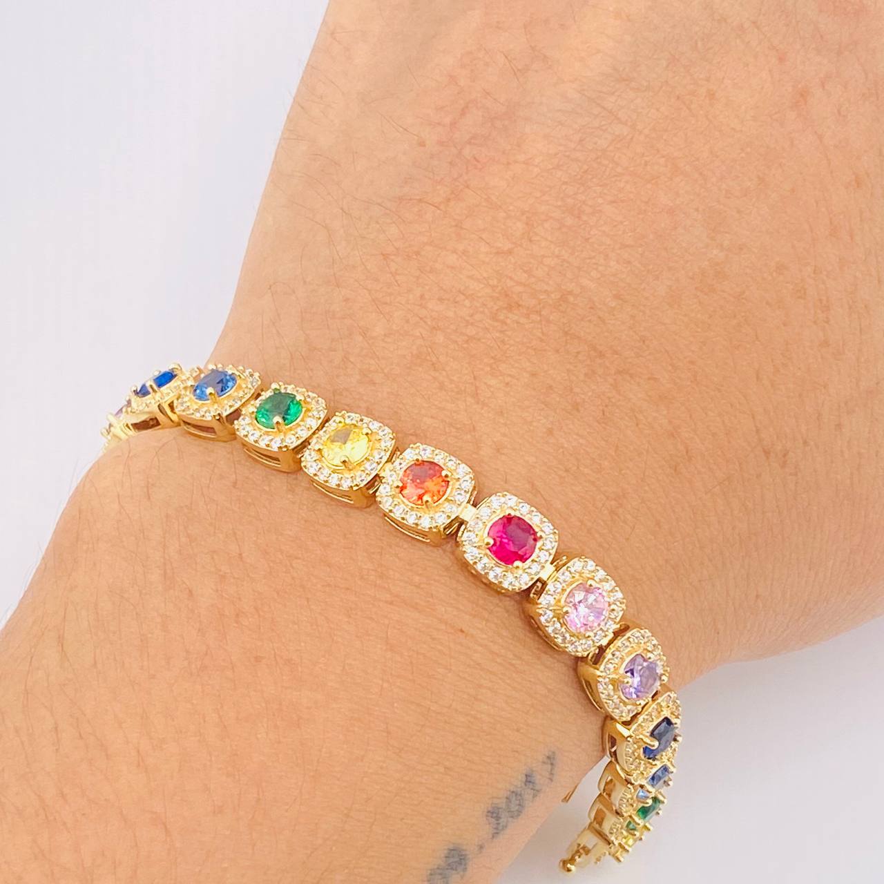 Pulso Tenis Halo Cubico 19.5gr / 17.5cm / 7.2mm Oro Amarillo 18K *