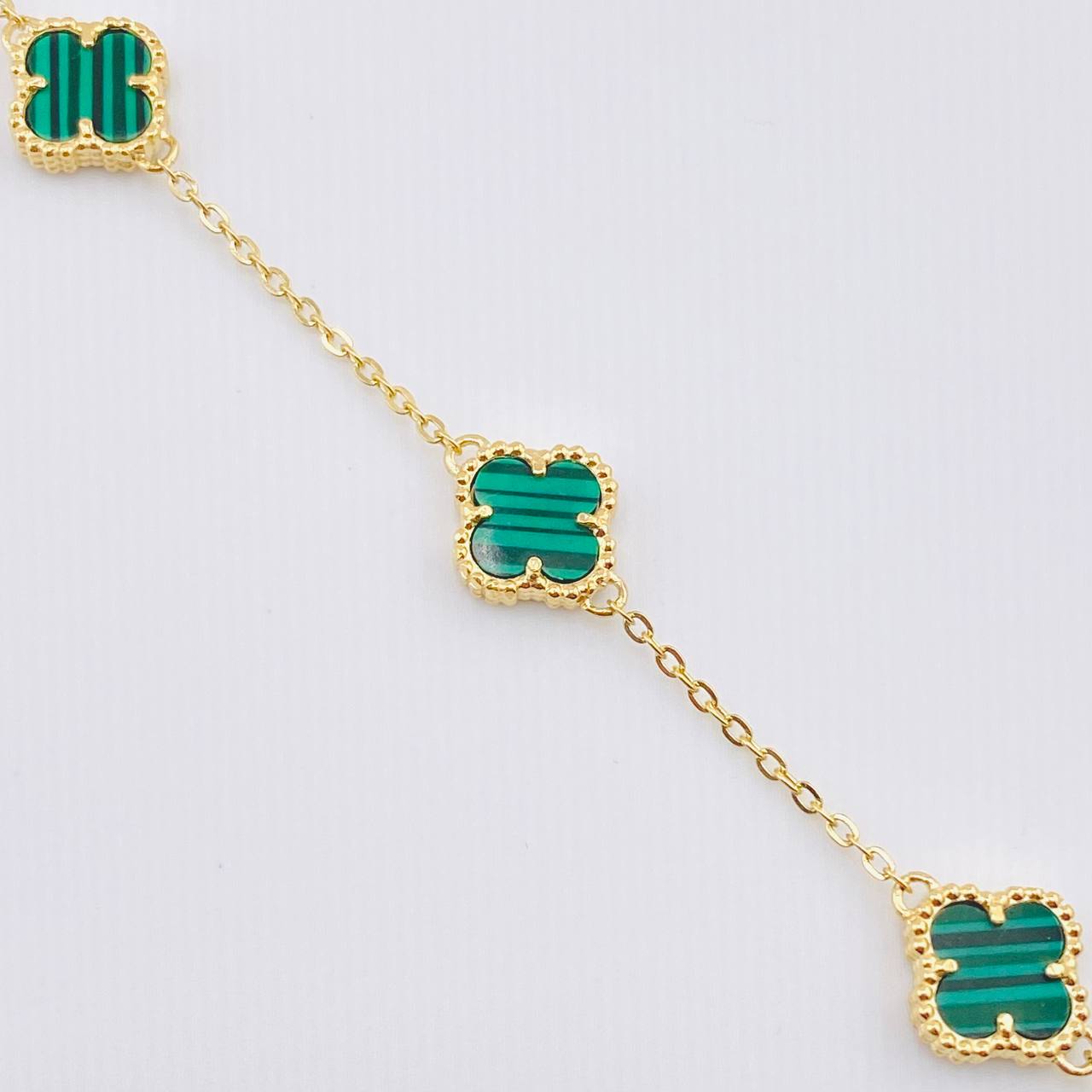 Pulso Aro Seguido Trebol Verde  4.45gr / 17.5cm-19cm / 9.2mm Oro Amarillo 18K