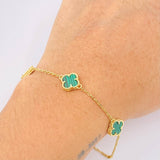 Pulso Aro Seguido Trebol Verde  4.65gr / 18cm-19.5cm / 9.2mm Oro Amarillo 18K