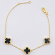 Pulso Aro Seguido Trebol Negro  4.75gr / 16.5cm-19cm / 9.4mm Oro Amarillo 18K