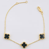 Pulso Aro Seguido Trebol Negro  4.85gr / 16.5cm-19cm / 9.2mm Oro Amarillo 18K