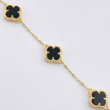 Pulso Aro Seguido Trebol Negro  4.75gr / 16.5cm-19cm / 9.4mm Oro Amarillo 18K