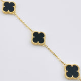 Pulso Aro Seguido Trebol Negro  5.8gr / 17cm-19.5cm / 10.9mm Oro Amarillo 18K