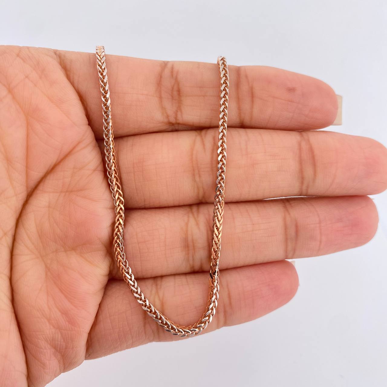 Cadena Franco 5.45gr / 60cm / 1.73mm Dos Oros Blanco Rosa +3 18K $