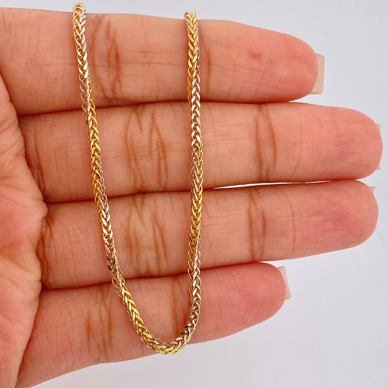 Cadena Franco 11.35gr / 60cm / 2.5mm Dos Oros Amarillo Blanco +3 18K $