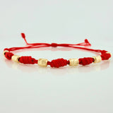 Pulsera Tejida Roja Cilindros Diamantados 0.45gr / 3mm Oro Amarillo 18K &