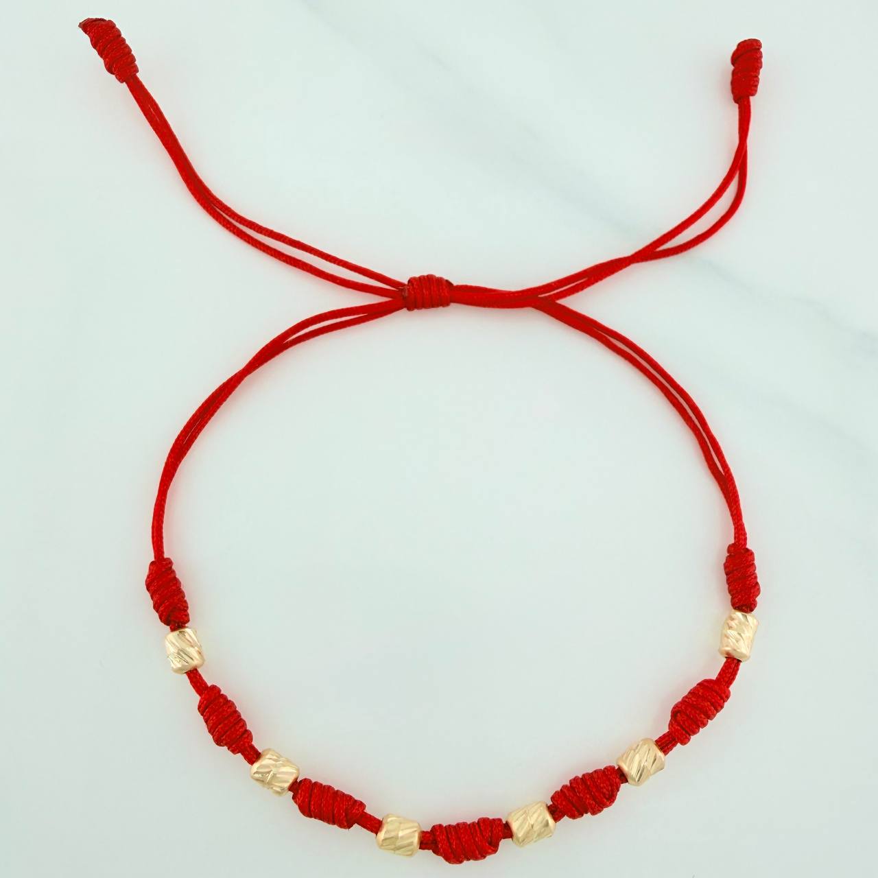 Pulsera Tejida Roja Cilindros Diamantados 0.45gr / 3mm Oro Amarillo 18K &
