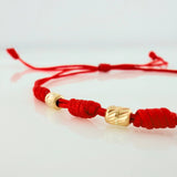 Pulsera Tejida Roja Cilindros Diamantados 0.45gr / 3mm Oro Amarillo 18K &