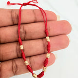 Pulsera Tejida Roja Cilindros Diamantados 0.45gr / 3mm Oro Amarillo 18K &