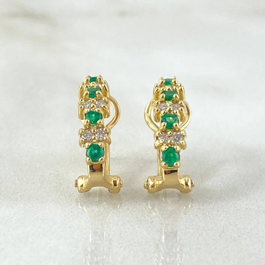 Candongas Omega Puntos Salteados Esmeralda 26pts Diamantes 16pts 3.05gr / 1.5cm / Oro Amarillo 18K ©