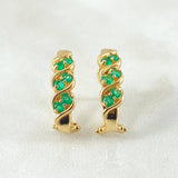 Candongas Expiral Curva Esmeraldas 30pts 3.35gr / 1.7cm / Oro Amarillo 18K